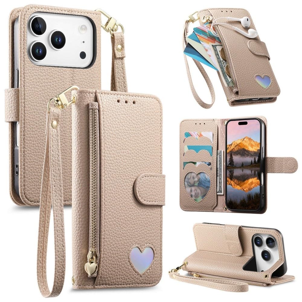 Étui en cuir iPhone 15 Plus kaki à rabat et finitions soignées - 7