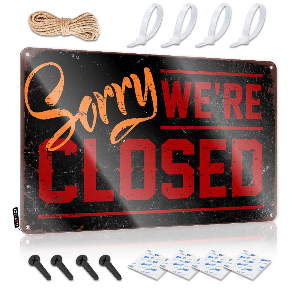 HELIOFORGE Man Cave Decorations Sorry We'Re Closed Sign Sports Bar Decor Retro Tin Signs(30X40CM)