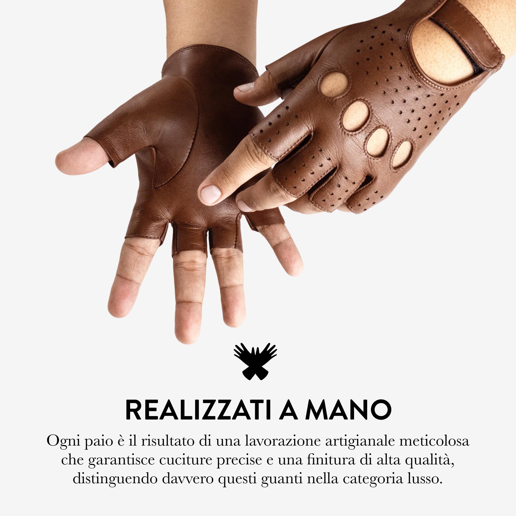 GLOVE STORY Guanti da guida uomo mezze dita in pelle d'agnello nera non foderati | Libertà di movimento & Stile essenziale | Accessorio leggero per precisione tattile & fascino retrò