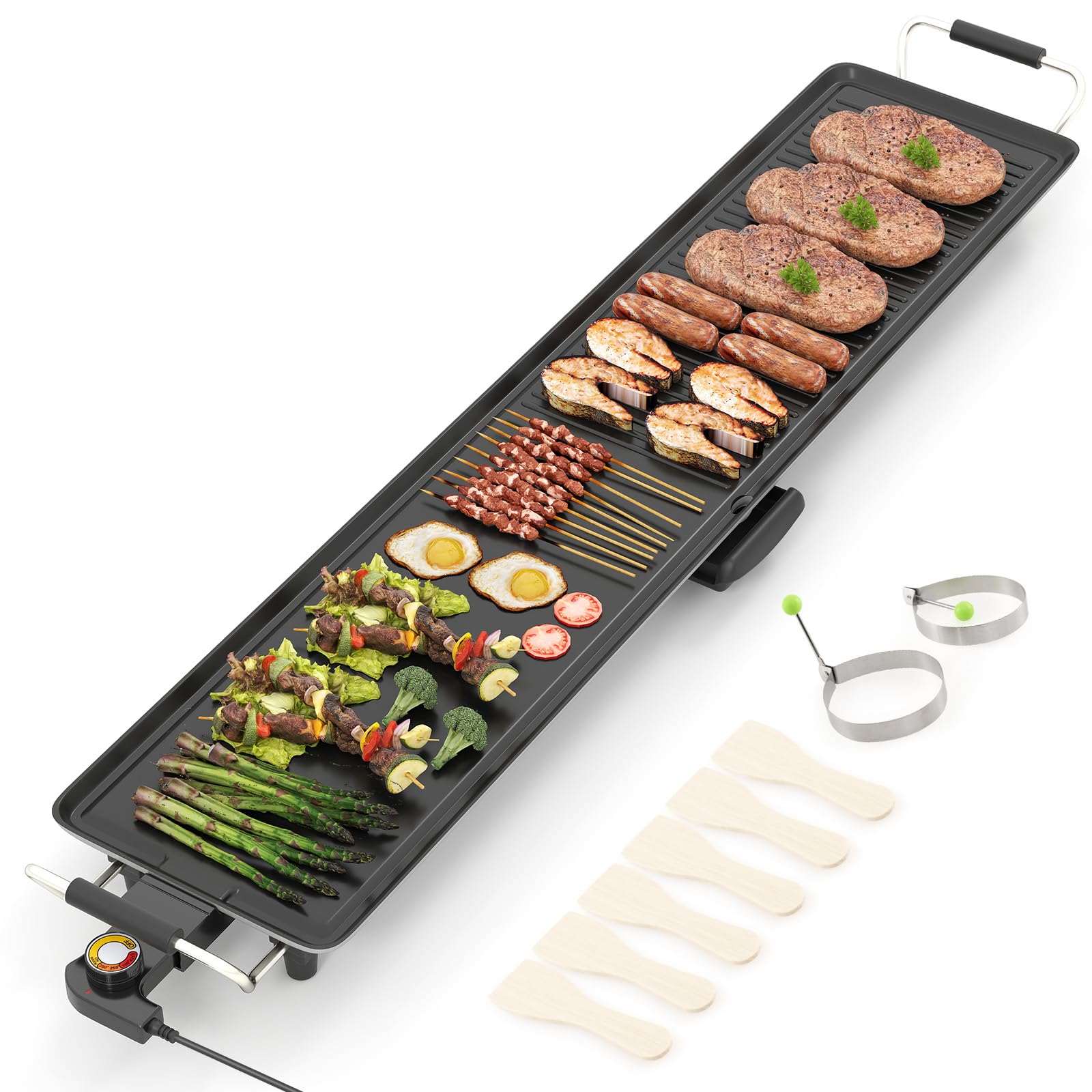 RELAX4LIFE Tischgrill elektrisch, 100 x 22 cm extra lange Teppanyaki-/Plancha-Grillplatte, Elektrogrill mit Antihaftbeschichtung & 4-stufige Temperaturregelung, 1800W, für BBQ, Familienessen, Partys