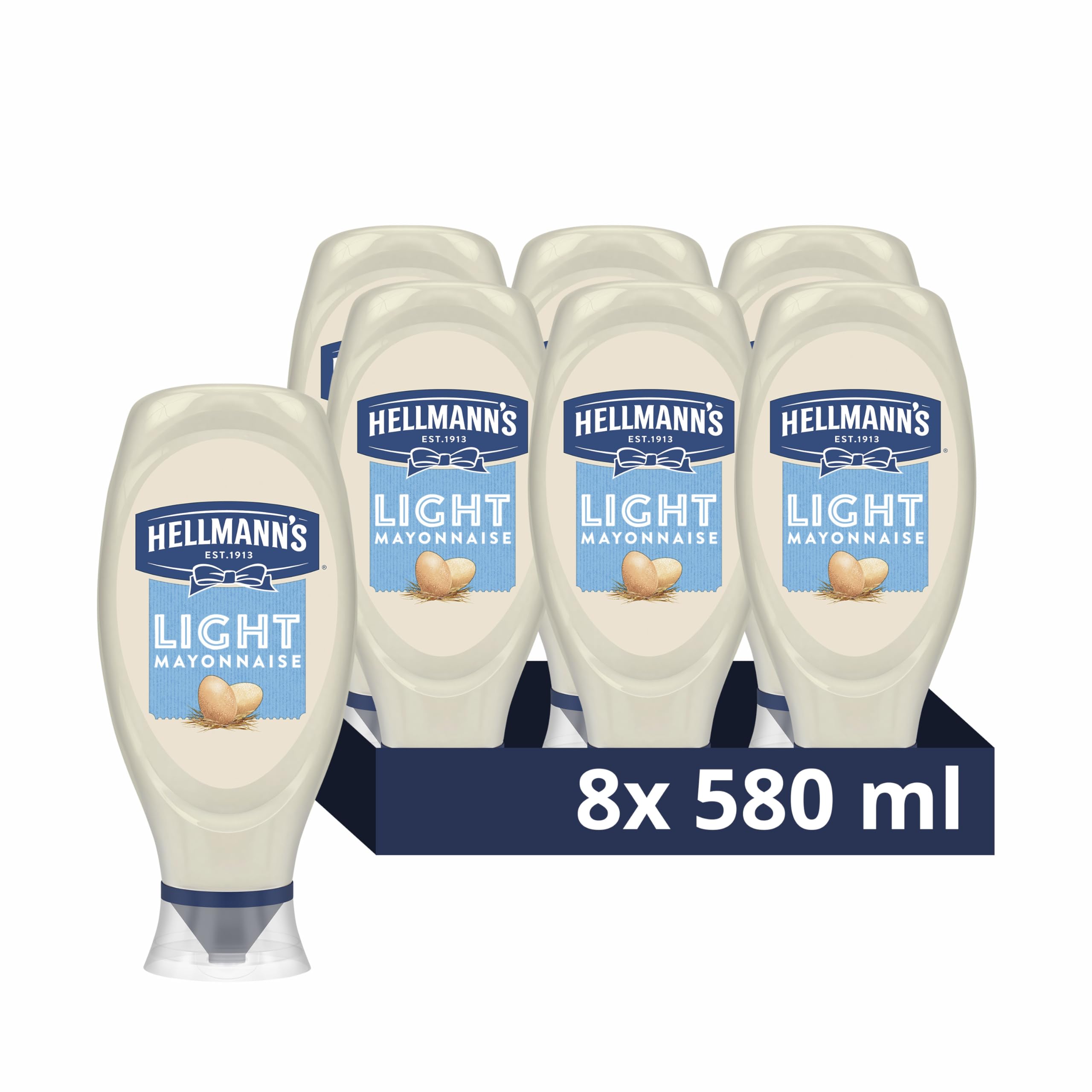 Hellmann's Light Mayonnaise Condiment Squeeze Bottle for Burgers, Sandwiches and Salads 8x 580 ml
