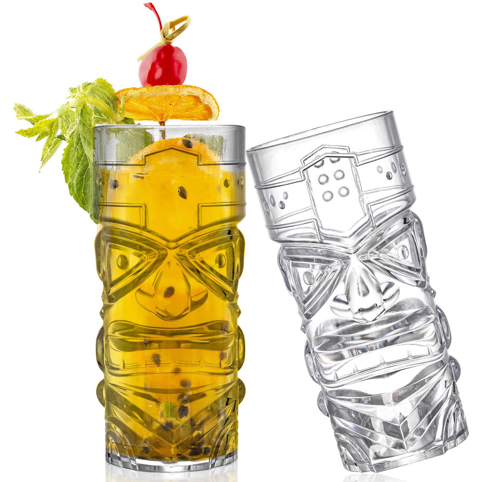 Okllen 8 Pack Plastic Tiki Cups, 16Oz/470ML Clear Tiki Cocktail Mugs - Image 3