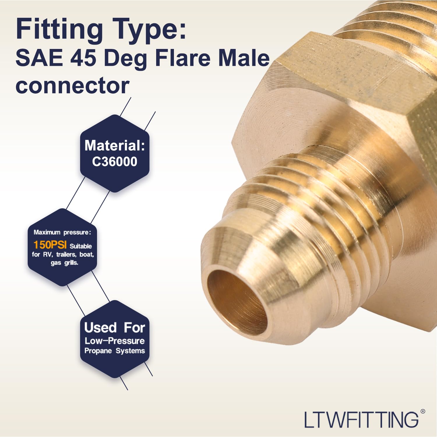 Generic Laiton 45 Degrés Flare connecteur Tube Fitting 3/8" Od x 3/4" Male NPT Lot DE 5