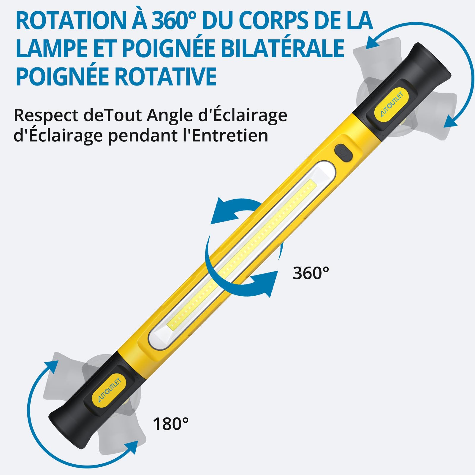 AUTOUTLET Lampe de travail LED rechargeable 6000 mAh véritable 3000 lm lampe d'atelier avec aimant crochet 360° 3 modes rotation 180° pour camping, garage, atelier