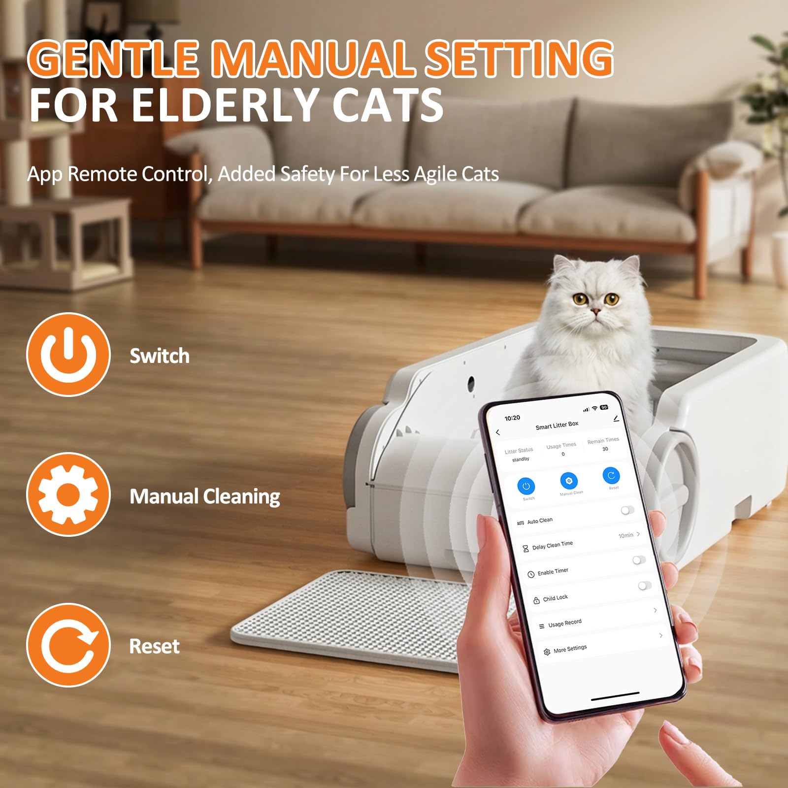 Aculya Life Open-Top Automatic Litter Box Self Cleaning Cat Litter Box Self-Cleaning Robot for Large Cats with Safety Sensors and APP Control - image 4