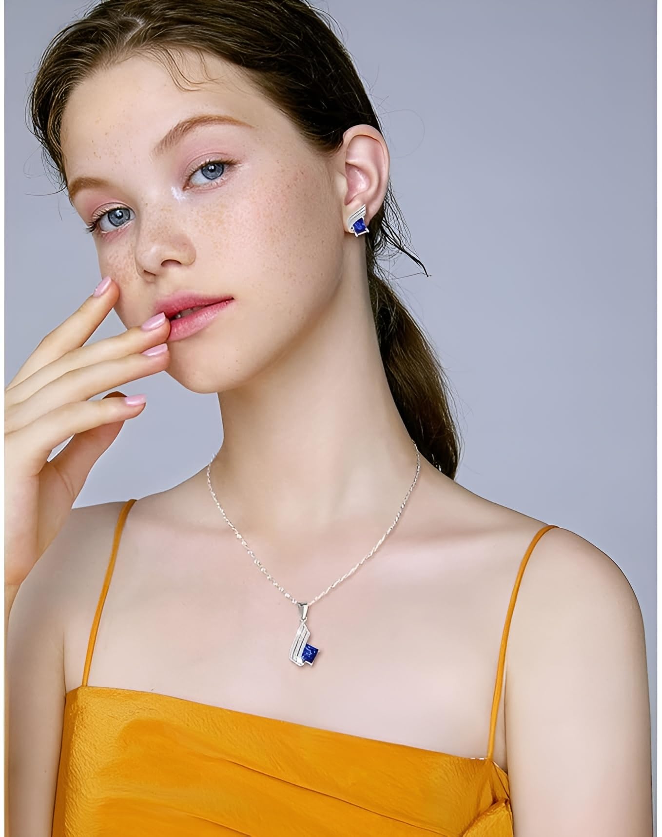 11 FARBEN Ohrringe Silber 925 mit Halskette Damen Set - Hochwertige Österreichische Kristalle und Zirkone - Schmuck Kette damen - Ohrringe Set mit Halskette