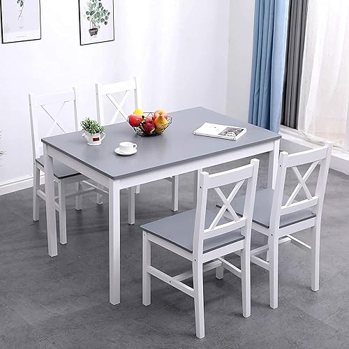 SogesPower Juego de mesa de comedor para 4 personas, 5 piezas, juego de mesa de cocina de madera con 4 sillas para cocina, comedor, restaurante,