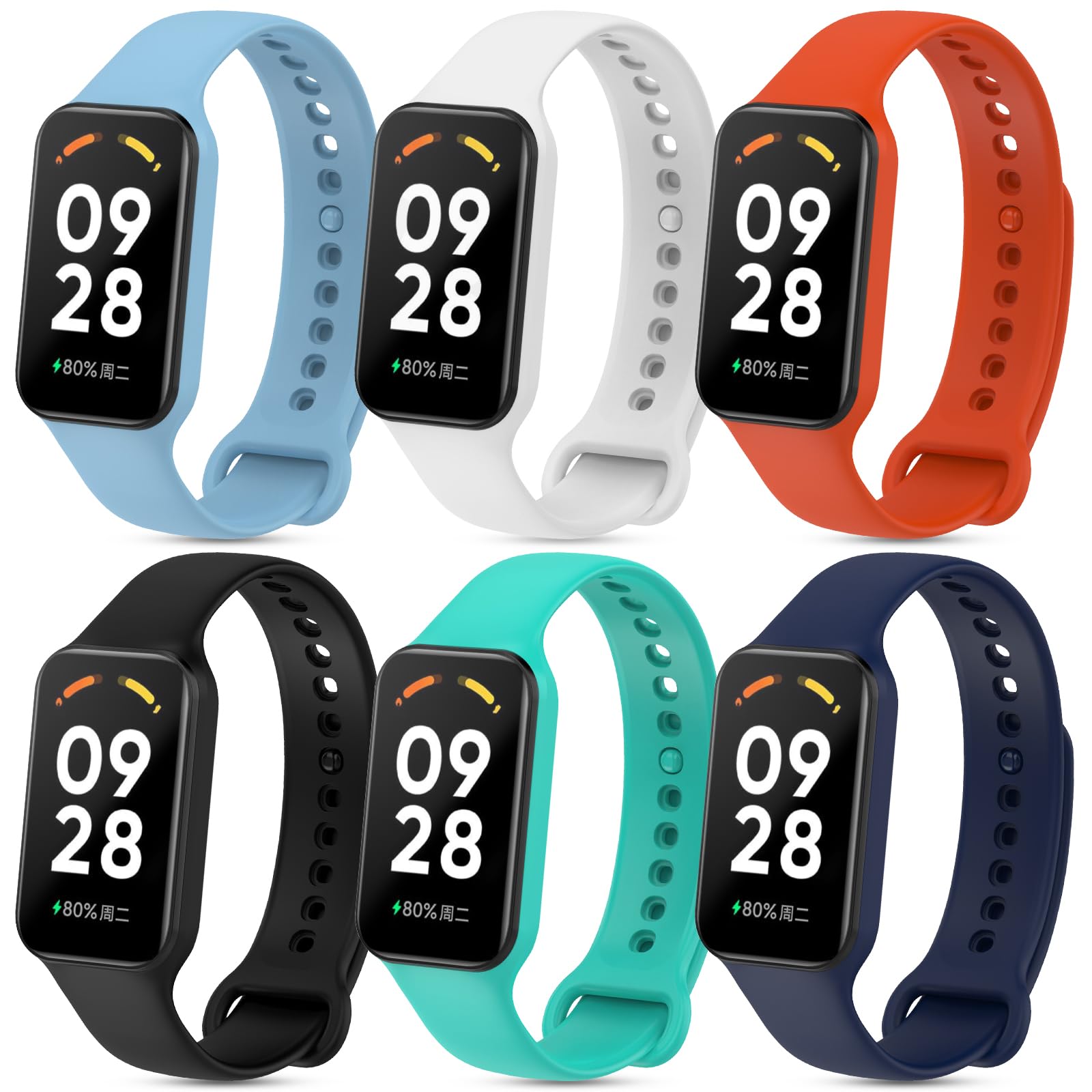 CHULN 6 PCS Correas Compatibles con Xiaomi Smart Band 8 Active, Pulsera Deportivas Adecuadas para Xiaomi Smart Band 8 Active Correas de Repuesto de Silicona