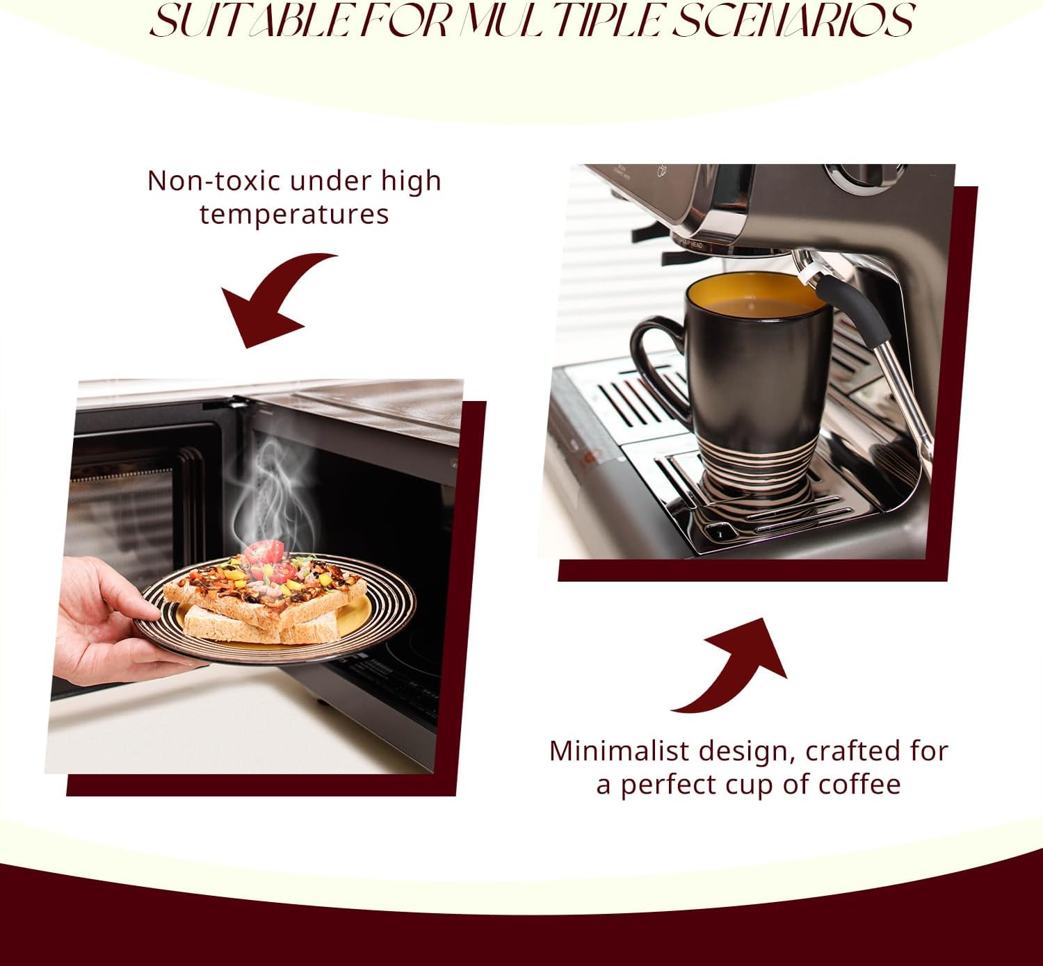 48 Piece Dinnerware Set, Ceramic Plates and Bowls Sets for 8, Microwave and Dishwasher Safe, Handcrafted Tree Bark Series Dish Set, Sunflower/Yellow - Image 4