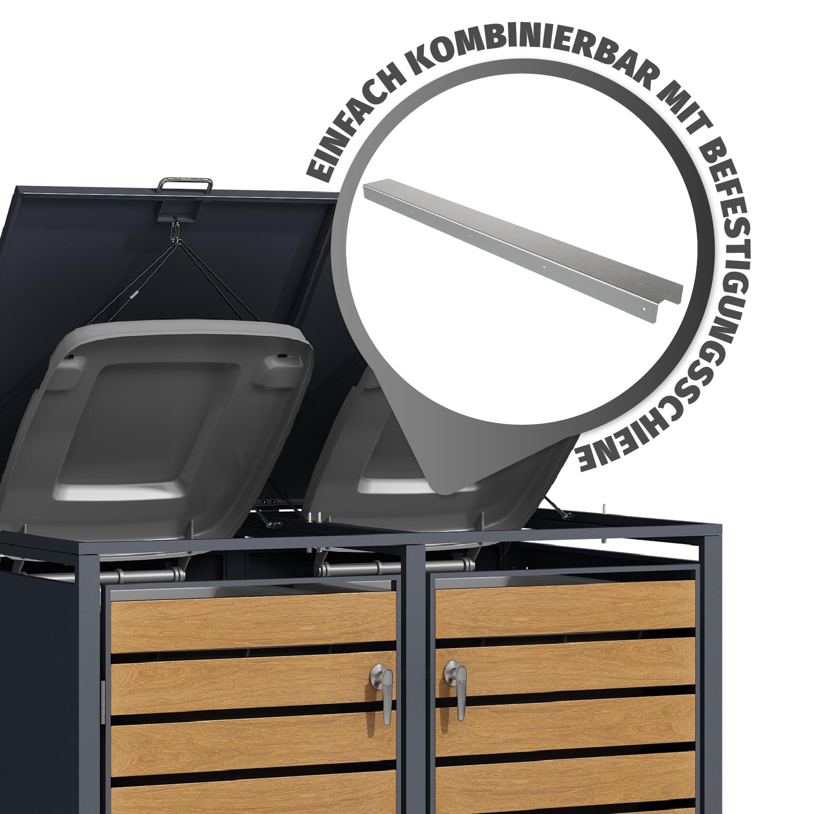 HORI Mülltonnenbox, Tonnenbox, Abfallschrank, witterungsbeständig, abschließbar, Pflanzdach wählbar, für 4 Tonne Farbe: Anthrazit mit Pflanzendach