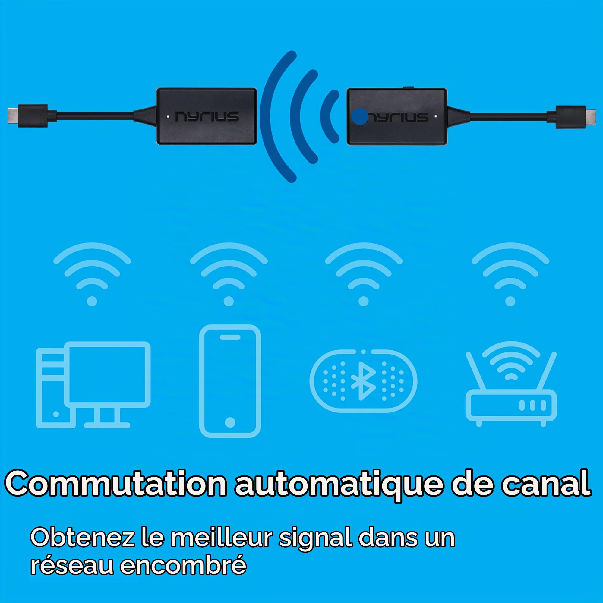 Nyrius Orion Prime Transmetteur et récepteur vidéo sans fil HDMI vers HDMI, extension Plug & Play, diffusion Full HD 1080p jusqu'à 45,7 m d'un PC, d'un ordinateur portable, d'un décodeur câble