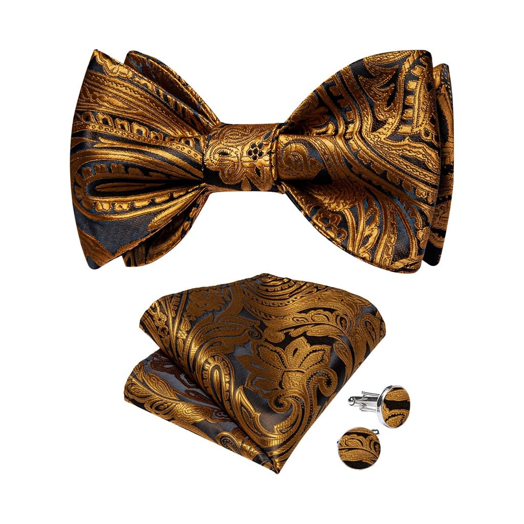 Mode Gold Jacquard Paisley Blumen Herren Fliege Zubehör Hochzeit Fliege Einstecktuch Manschettenknöpfe