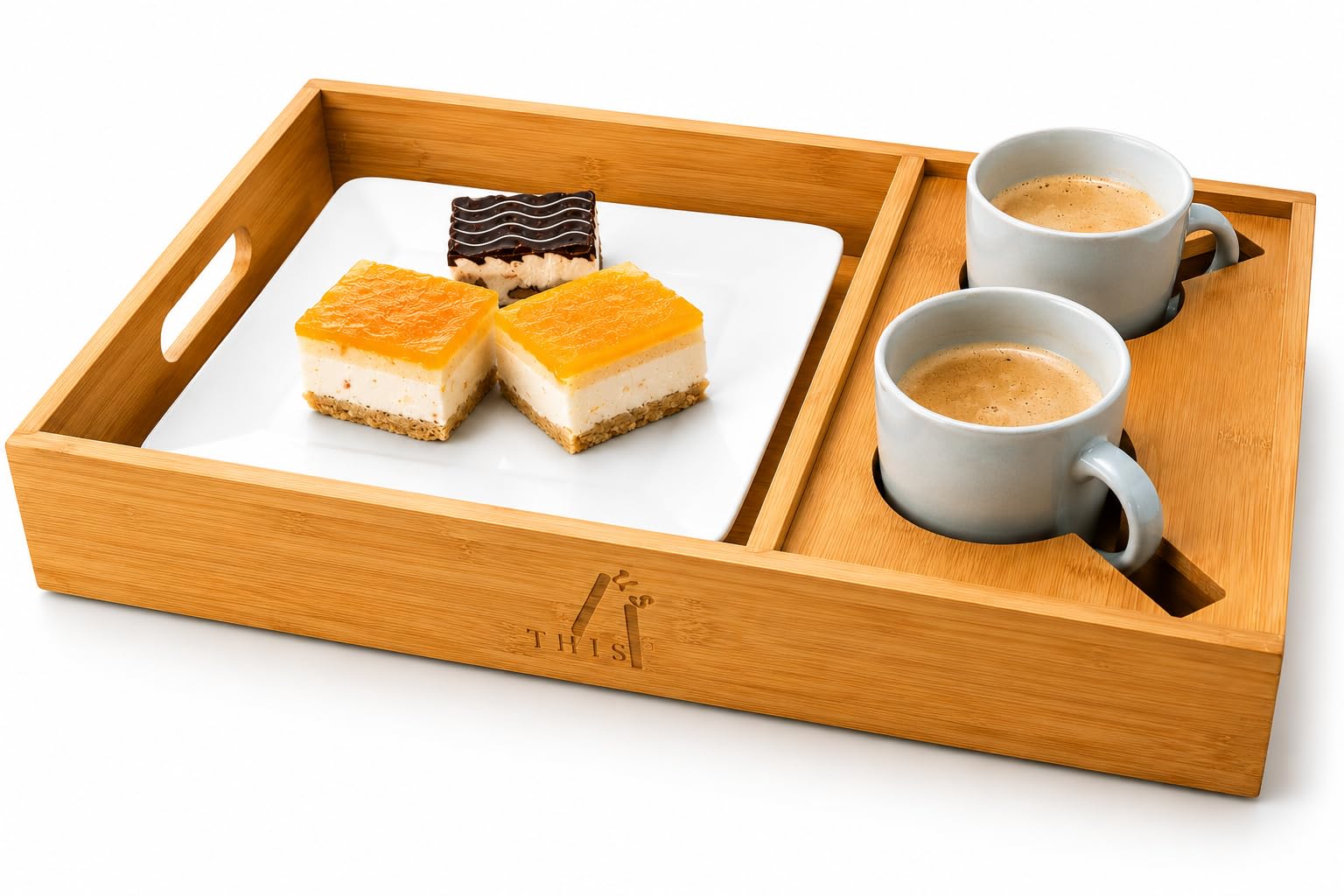 Couchbar Snackbox Serviertablett – Bambustablett - großes Fach für Snacks & Mahlzeiten – leicht & sicher – Geschenkidee.