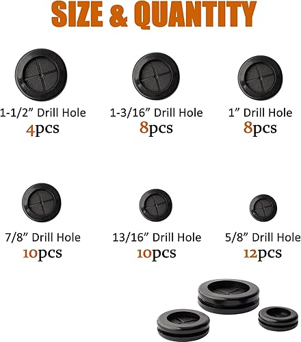 Miniatura 2 de ISPINNER 52 ojales de goma de 6 tamaños, tapón de agujero de goma redondo de doble cara, orificio de taladro de 58 pulgadas, 1316 pulgadas, 78