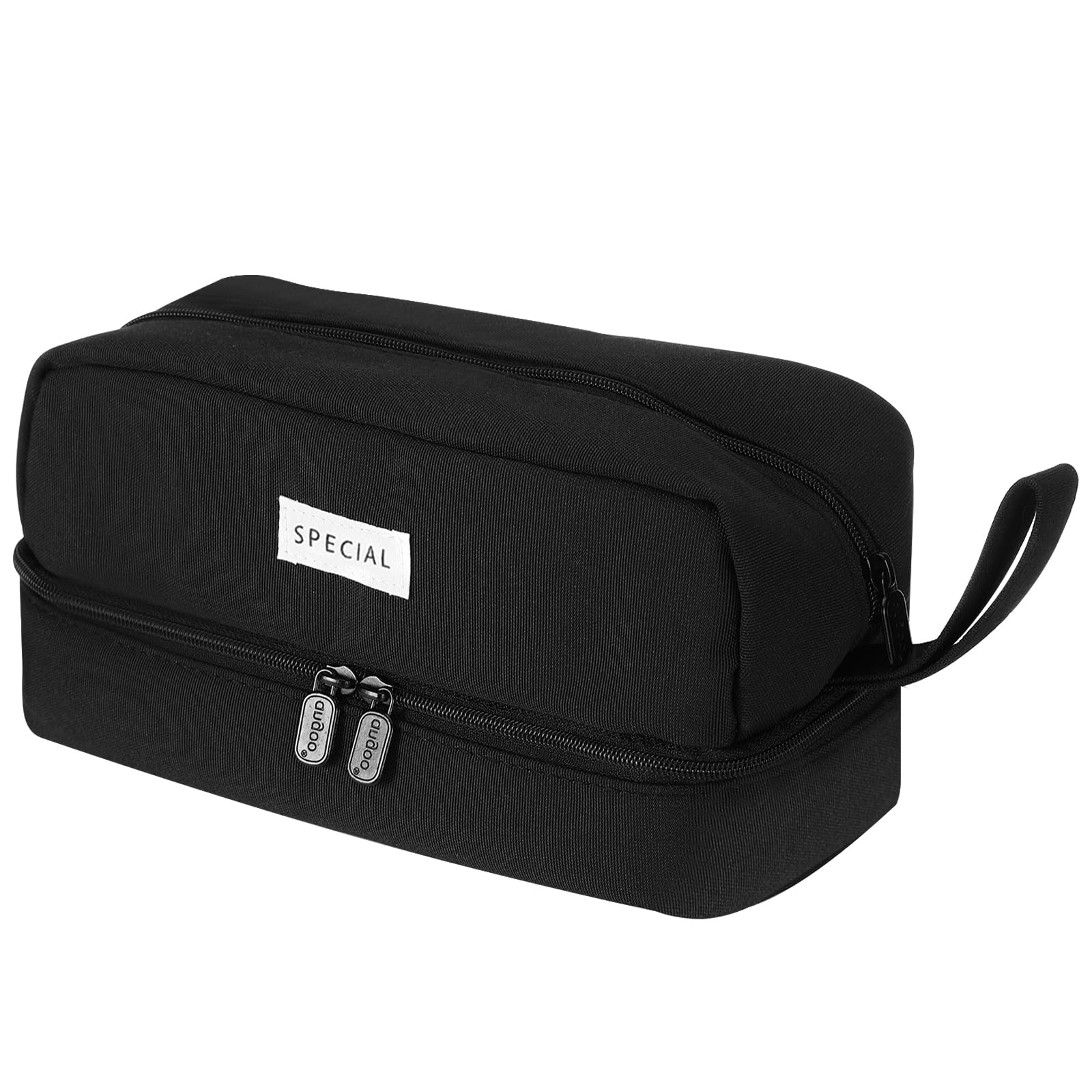 Gowkeey Estuche Escolar 2 Compartimentos, Gran Estuche de Papelería con Cremallera, Plumier para Niños Mujeres Hombres Adolescentes Estudiantes 23 CM, Negro