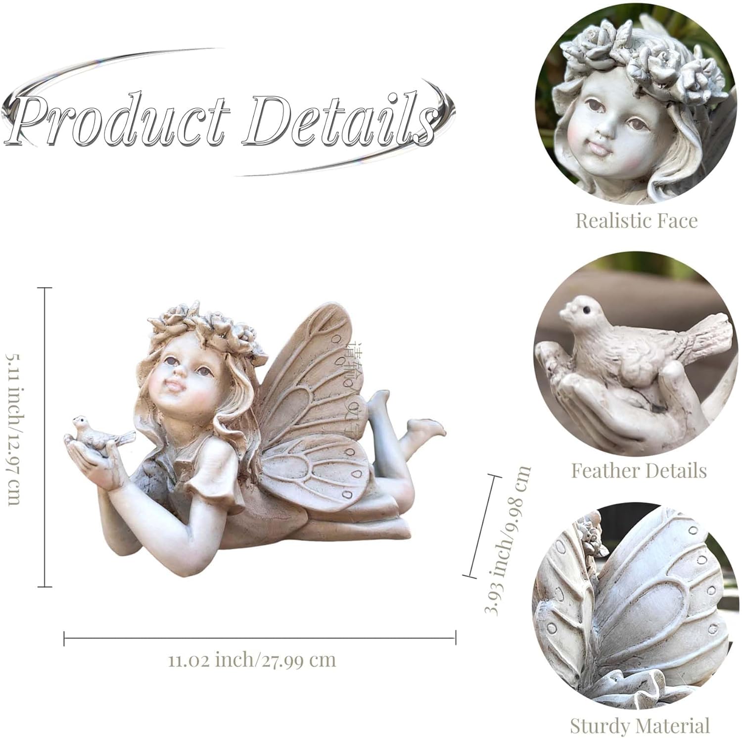 Fairy Garden Decor - Angel Holding a Bird Garden Statues for Outside, Resin Fairies for Fairy Garden, Cute Yard Ornaments Outdoors, Ideal Gifts for Mom and Grandma, 11” Width
