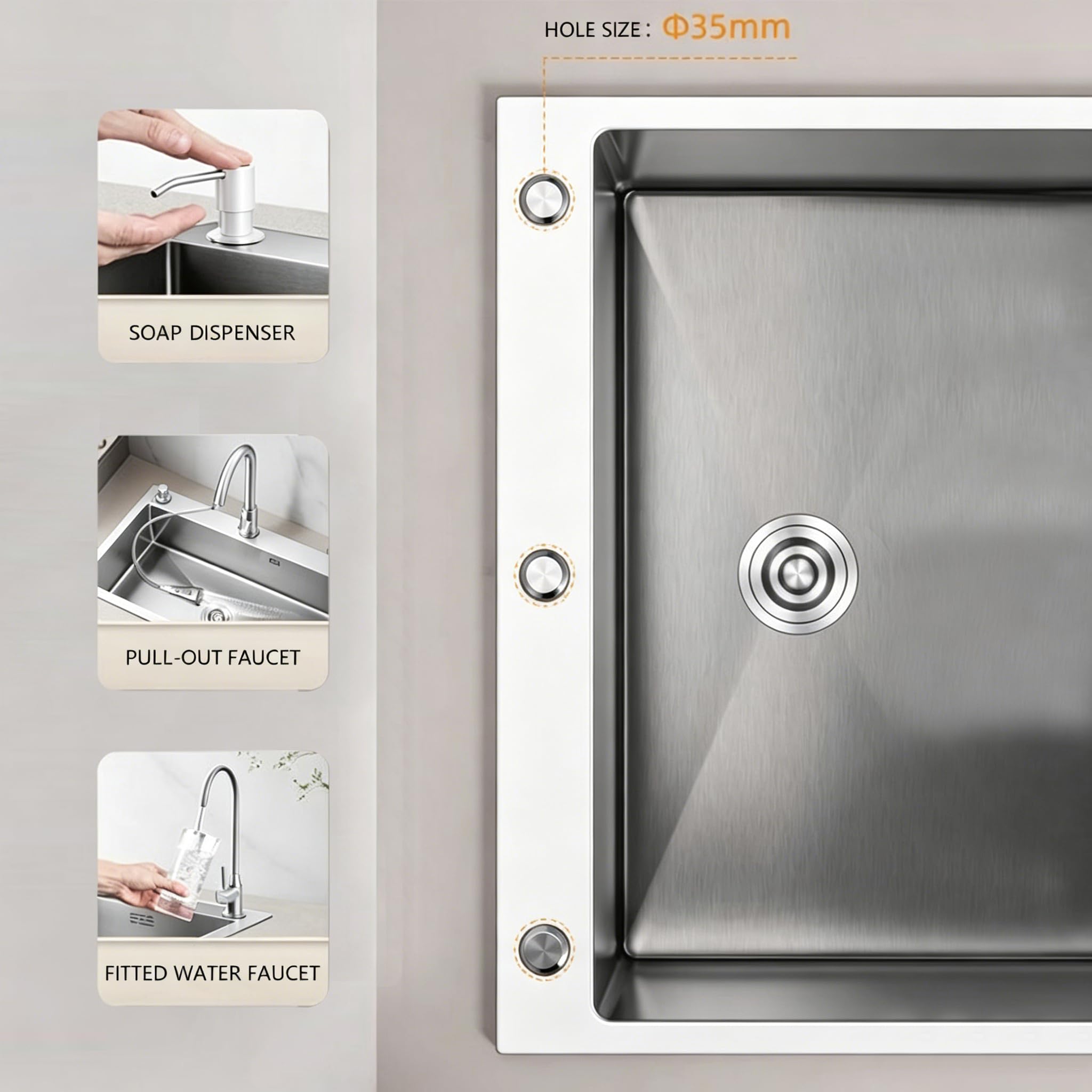 Fregadero de cocina de acero inoxidable, fregadero de banco de trabajo empotrado/montado en la parte superior con accesorios deslizantes, fregadero de banco de trabajo con múltiples accesorios