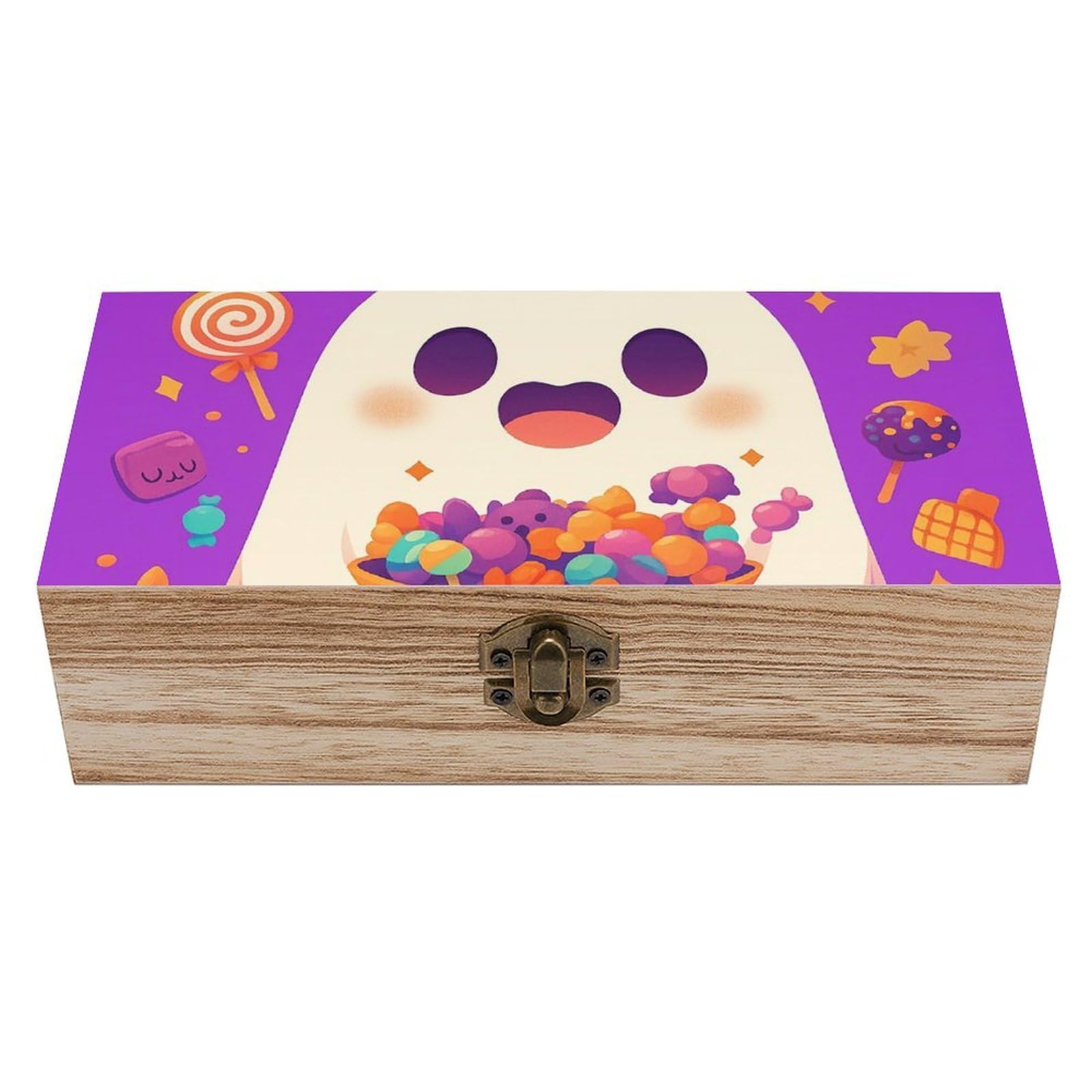 SMAZDFXX Halloween Ghost Holding Pumpkin Candy Wooden Storage Box Multipurpose Decorative Box for Jewelry Photo Home Decor