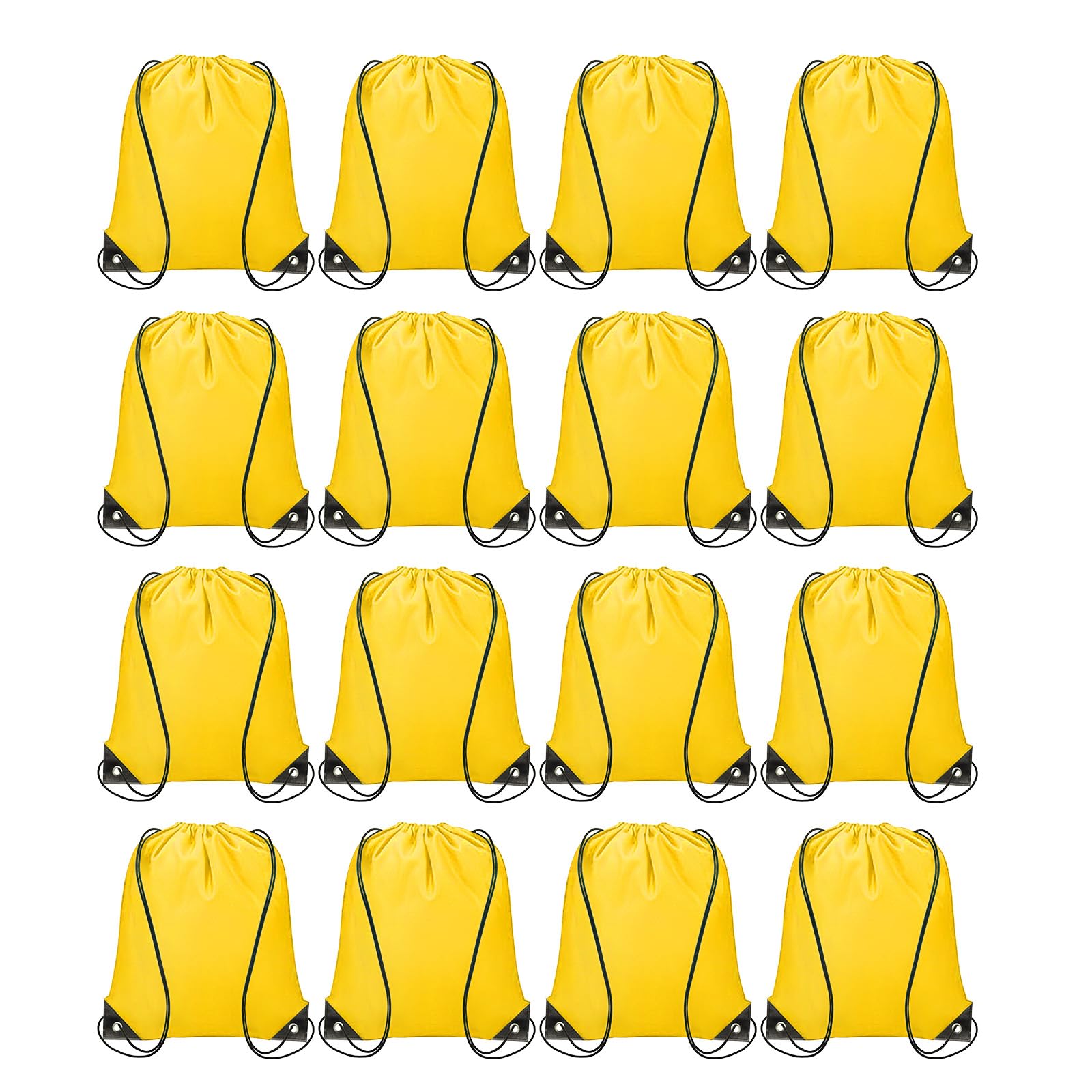 sourcing map 16pcs Drawstring Bags Draw String Backpack Bulk Polyester Sport Draw String Bag Gym Sack Cinch Tote String Backpack for Gym Party Sport Trip Swimming Beach, Yellow