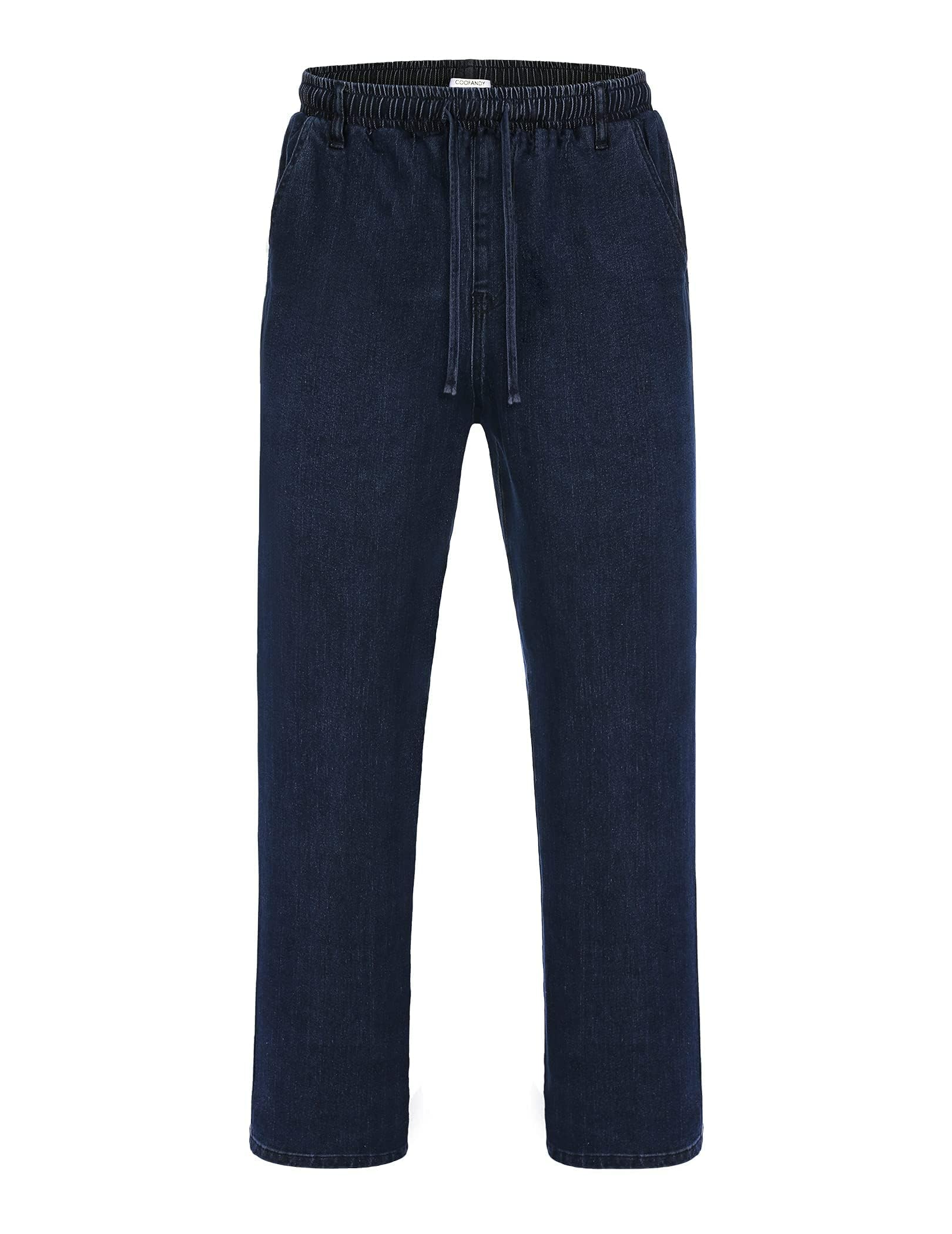 COOFANDY Jeans pour Hommes Jeans Droits Pantalons Pantalons à Enfiler Extensibles Jeans à Enfiler Pantalons en Denim pour Hommes Pantalons de Loisirs Ceinture élastique avec Poches Cargo à Cordon