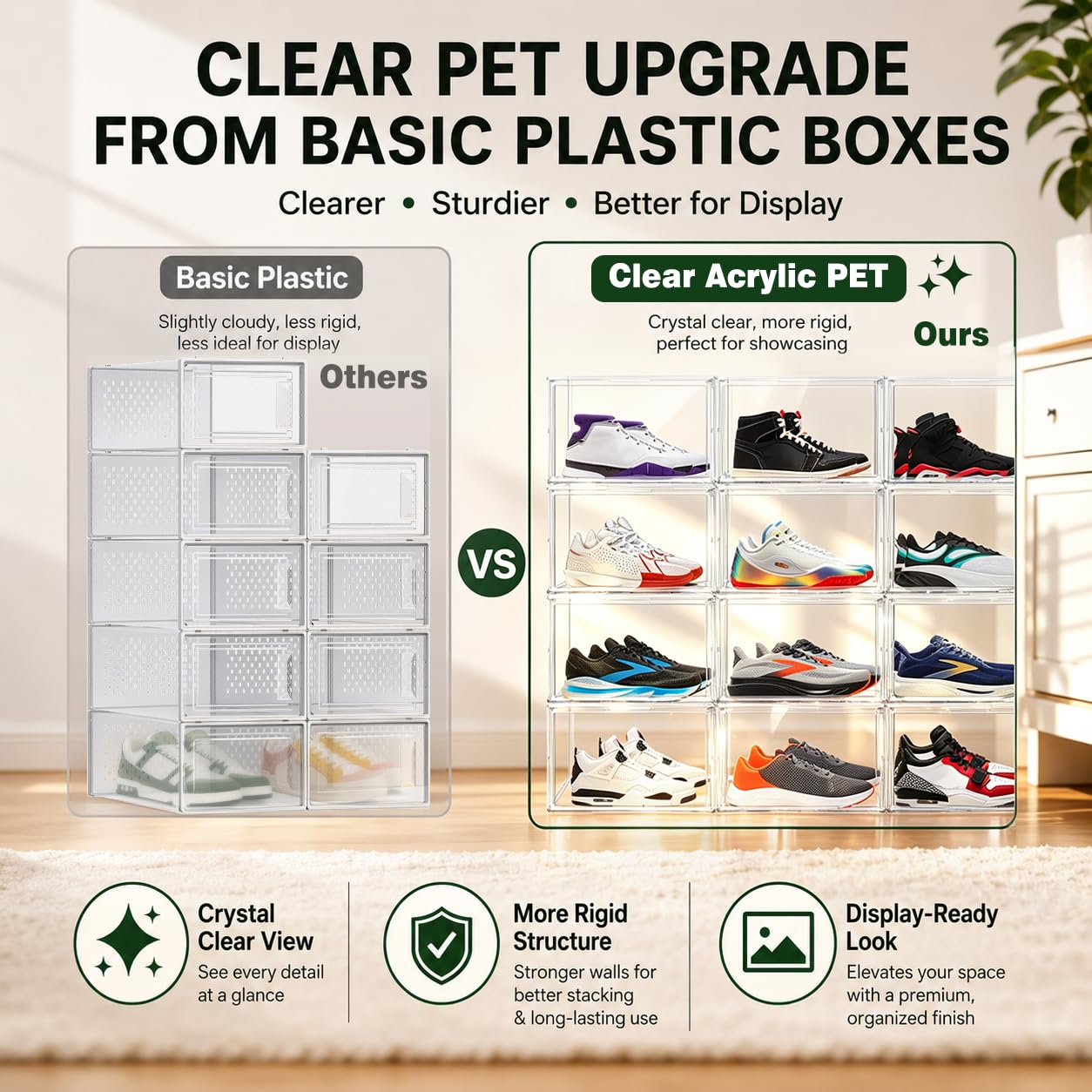 Cajas acrílicas para zapatos, almacenamiento de tenis para zapatillas, plástico transparente, apilables, coleccionables, vitrina