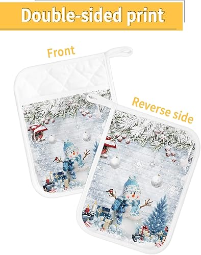 Miniatura 2 de Snowman - Juego de 2 soportes para ollas para cocina, antideslizantes y aislantes de calor, juego de agarraderas de tela de toalla con bolsillo,