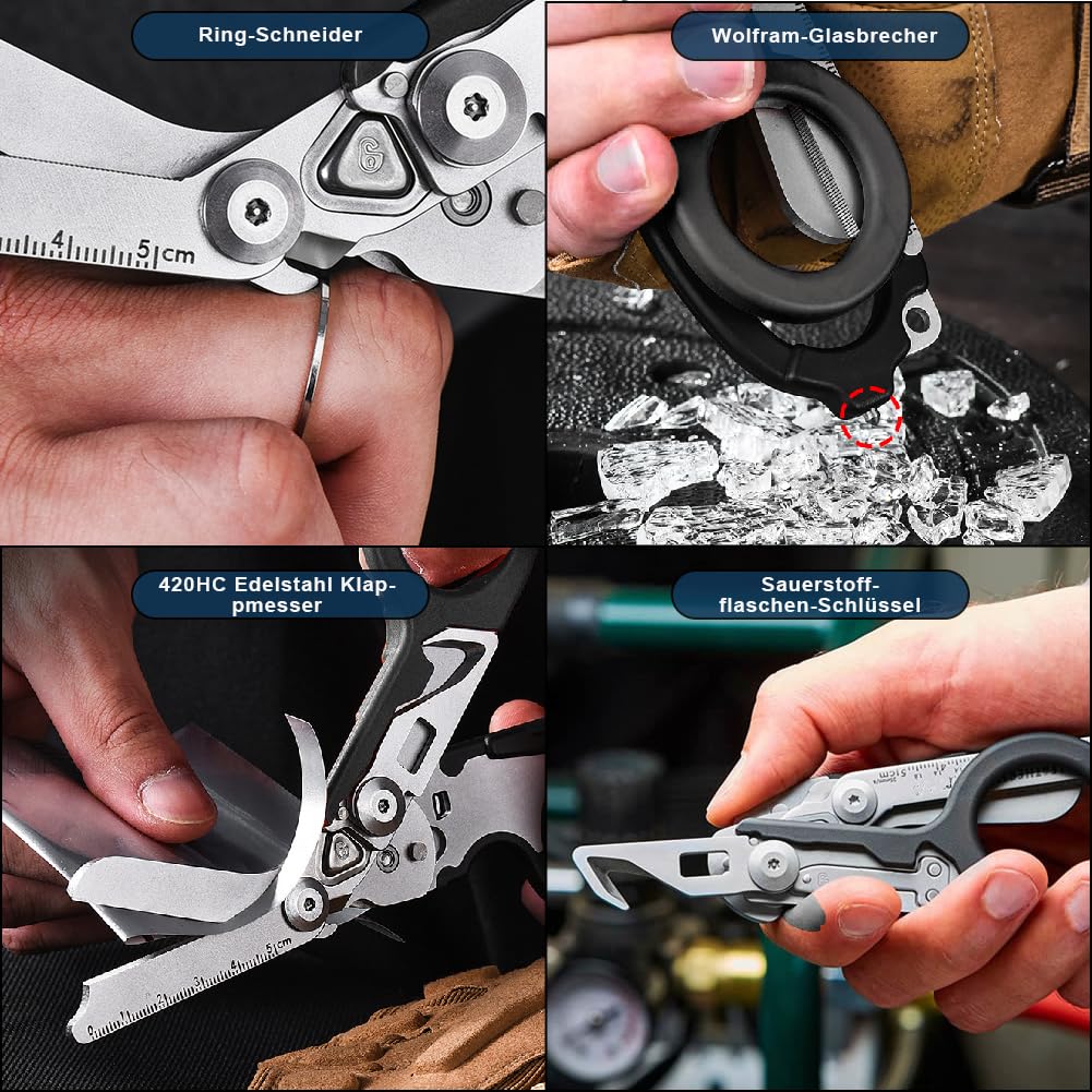 Trauma Schere Multitool, Rettungsschere mit 6 Praktischen Funktionen, Faltbare Schere aus Edelstahl, Gurtschneider, Glasbrecher, Raptor Response Notfallschere