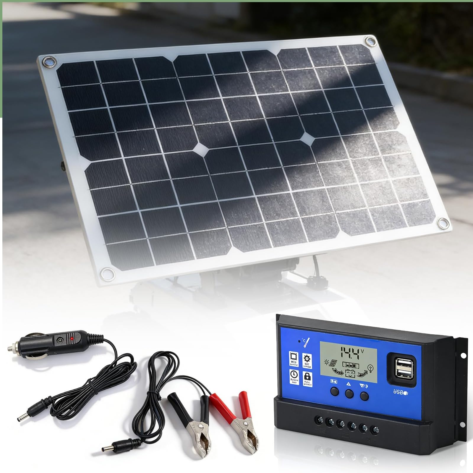 Panneau solaire 20 W, kit de panneaux solaires flexibles avec régulateur de charge 10 A, module solaire flexible pour batterie de voiture, chargeur solaire, étanche, adapté pour voiture, bateau