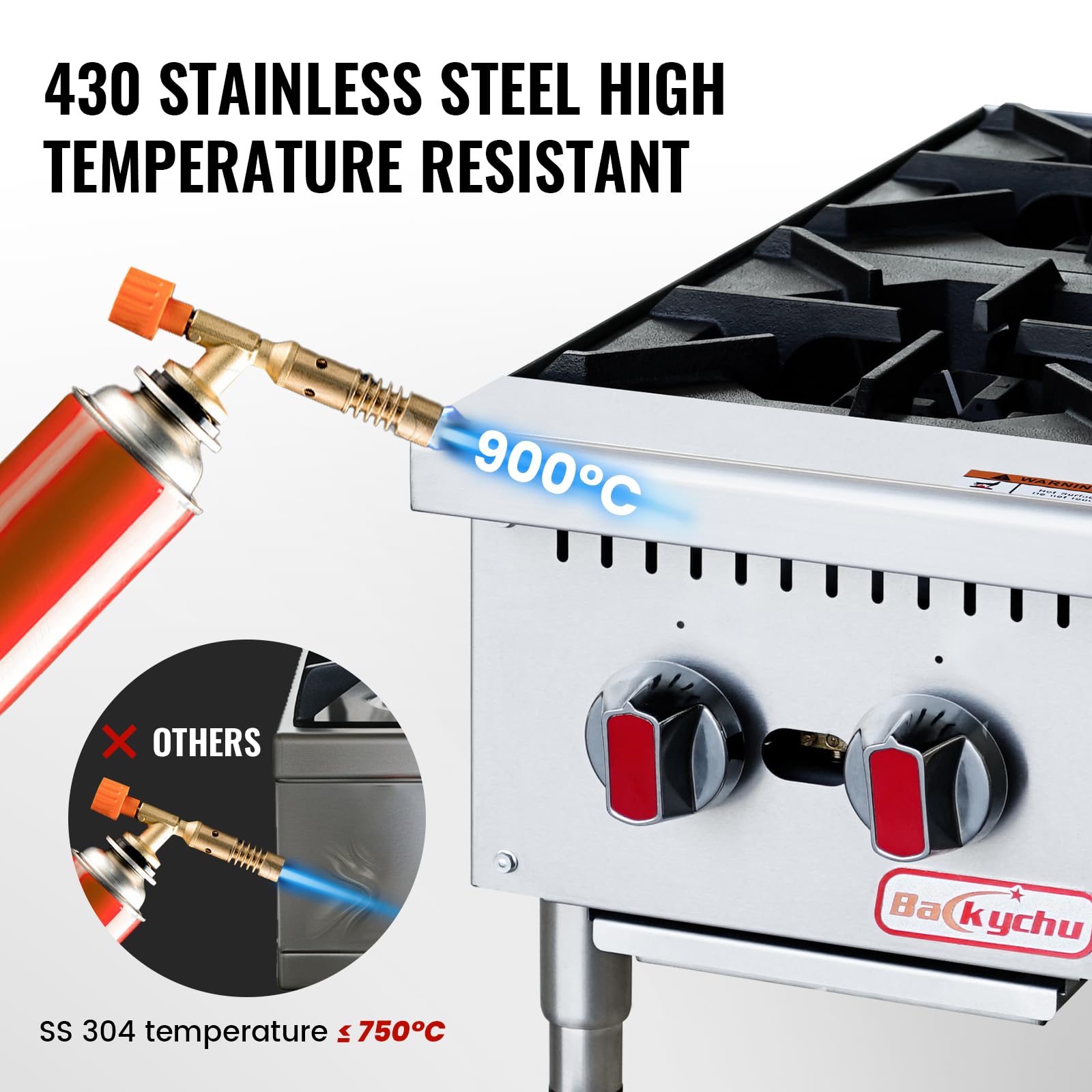 Backychu Commercial Gas Stove 4-Burner - 100,000 BTU Countertop Gas Range, Heavy-Duty Stainless Steel for Restaurant, Catering & Food Truck, Multi-Fuel Compatible Propane/Natural