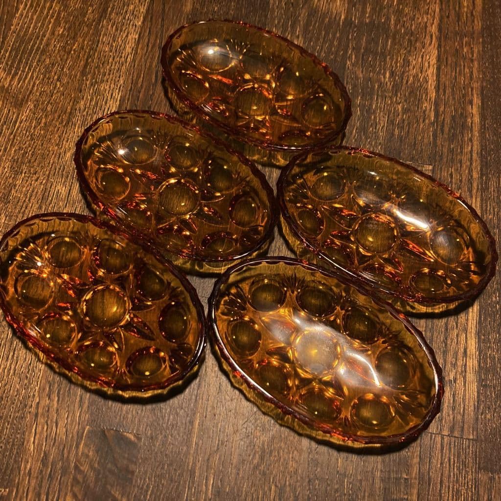 Amazon | デッドストック アデリアアンバーガラス 豆皿5枚 琥珀色 北欧