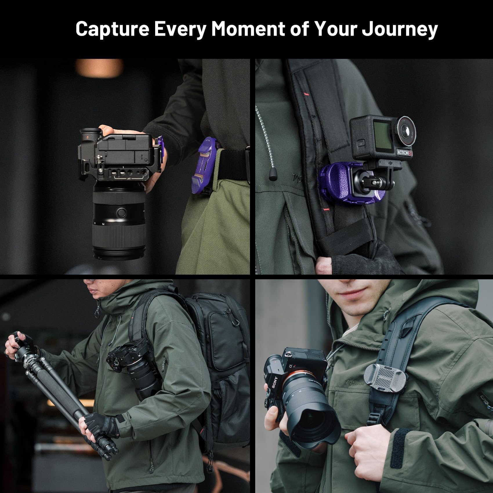 PGYTECH Beetle Clip V2 z płytką system szybkiej wymiany do Sony, Nikon, Fuji, DSLR/SLR, Arca płytka szybkiego montażu do kamer sportowych, uchwyt na pasek plecaka, kolor fioletowy