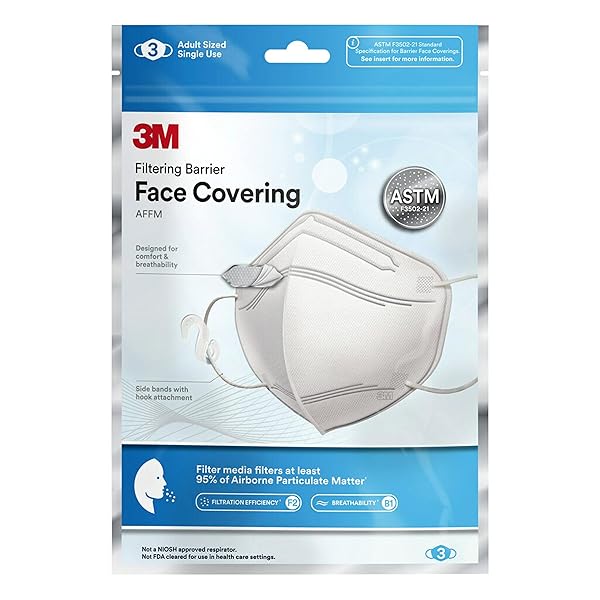 3M Filtering Barrier Face Covering, Good For Crowded Places, Helps Reduce Airborne Particulate Exposure, AFFM-3, One Size, 3 Pack
