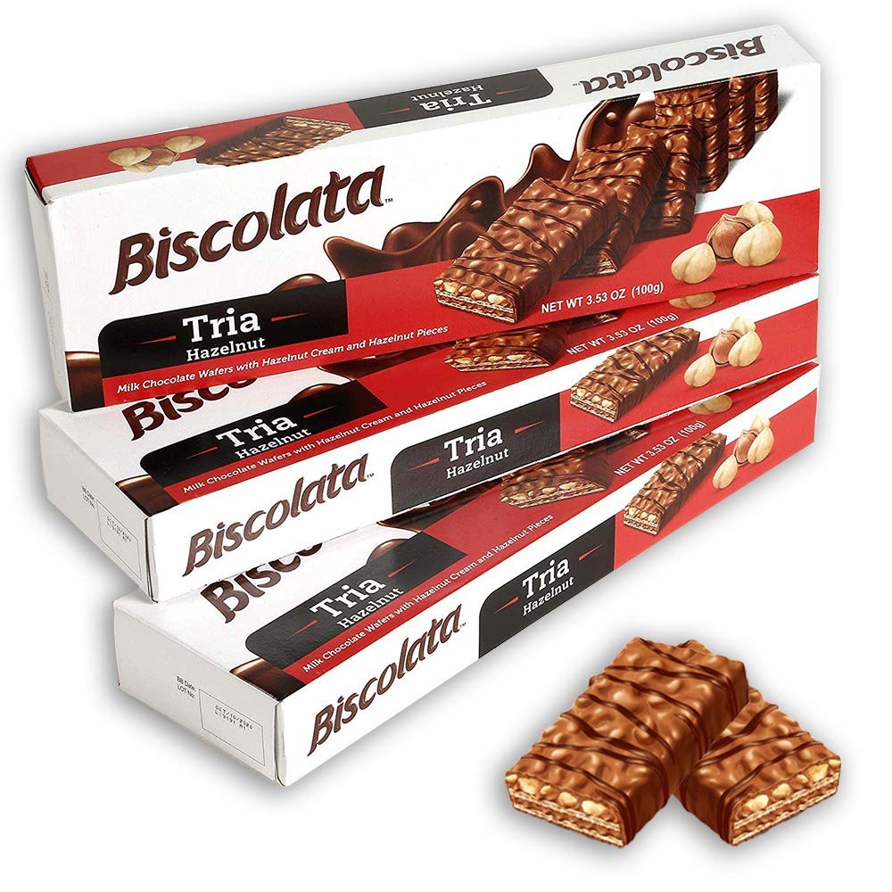 Biscolata Tria Milk Chocolate Wafers Snacks - (3 Pack - 36 Pieces) (Hazelnut)