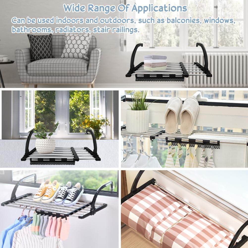 REFORUNG Stendibiancheria da Balcone Estensibile 51-95cm Stendino da Balcone Allungabile Stendibiancheria da Balcone in Acciaio Inox Stendino da Appendere al Balcone per Uso Interno ed Esterno
