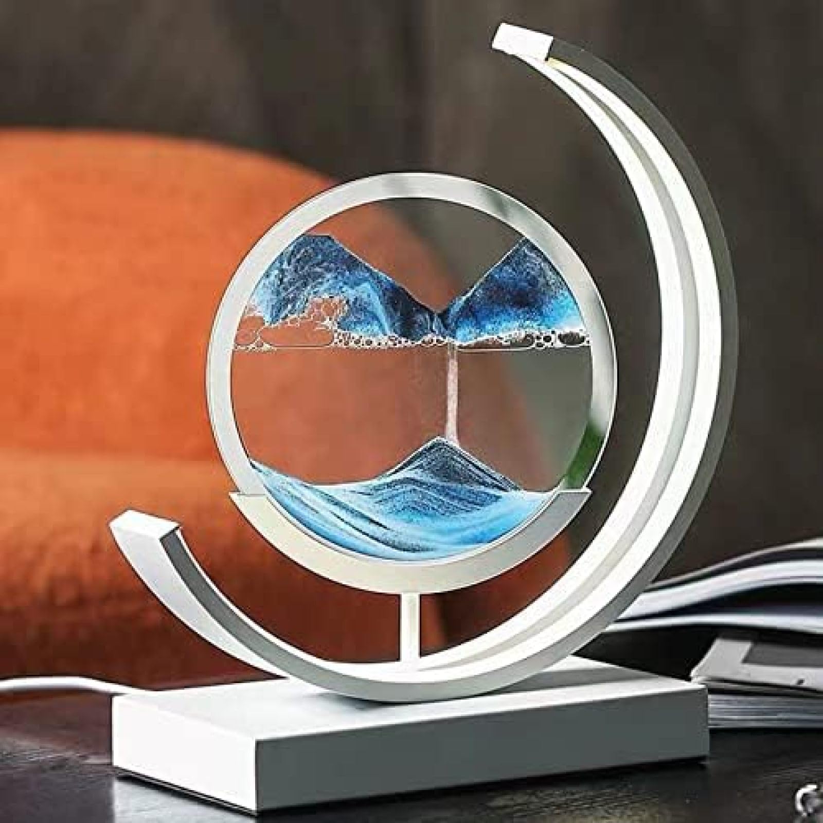 DreamGoods Bewegende Zandkunst - 3 Lichtstanden - Zandkunst In Glas Sand Art 28cm Tafellamp Bureaulamp Nachtlamp Dimbaar Decoratie Woonkamer Slaapkamer