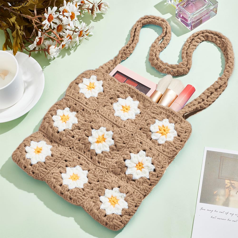 ORIGACH DIY Daisy Crochet Bag Kit for Beginners Adults, Crochet Granny Square Bag Kit with Instruction Video Tutorials, Learn to Crochet Bag Making Kit for Starters, Khaki - Image 4