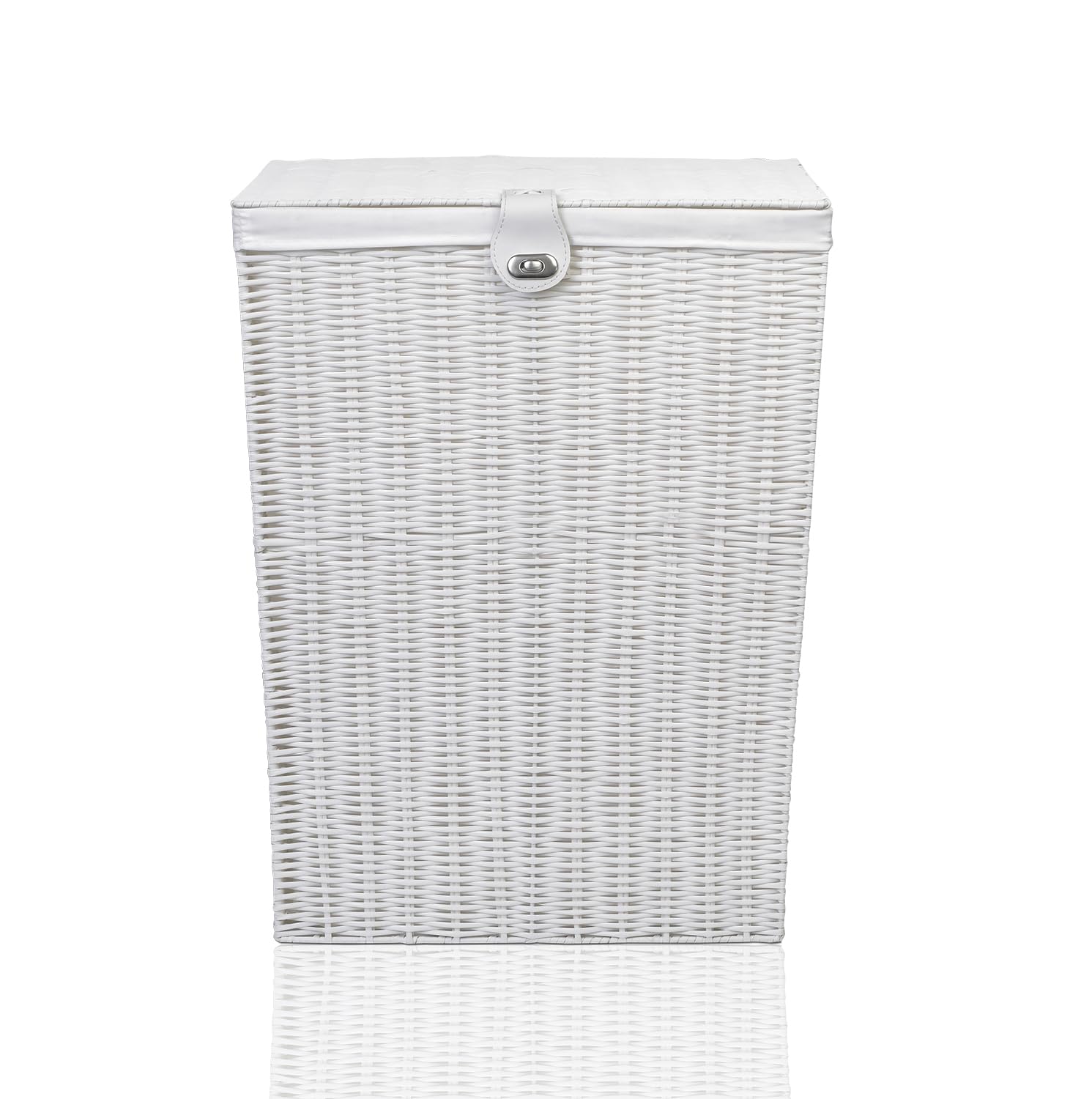 Arpan Medium Laundry Basket - White Resin Clothes Hamper with Lid, Lining, and Handles