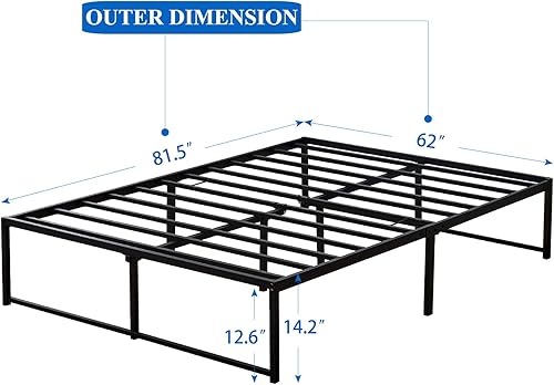 Miniatura 7 de VECELO - Base de cama metálica, no necesita somier, base de colchón, soporte de listones de acero, color negro, tamaño queen