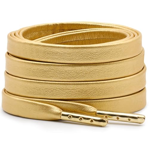 DELELE Flat PU Leather Laces: Waterproof Shoelaces for Sneakers Boot 2 Pair - 39 inch(100CM) - 05 Golden With Gold Aglet