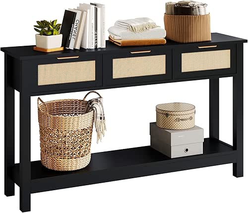 Luoxiao Entryway Console Table with 3 Rattan Drawers - Long
