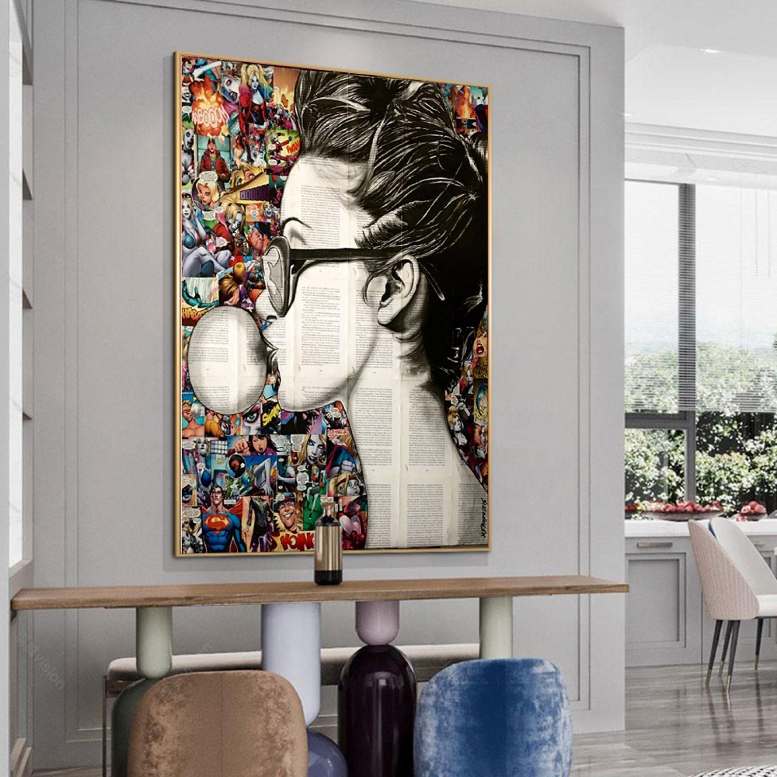 Amazon｜キャンバスに絵を描く落書き吹くガム人ポスター壁画家族の寝室