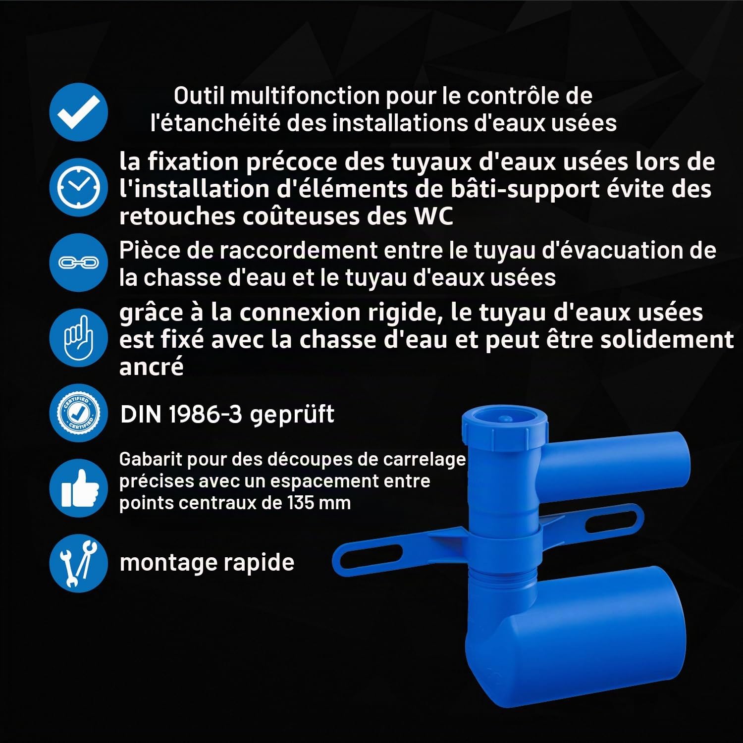 kör4u Pièce de test et entonnoir pour le contrôle d'étanchéité, pour l'évacuation et l'élimination des eaux de construction et des eaux sales