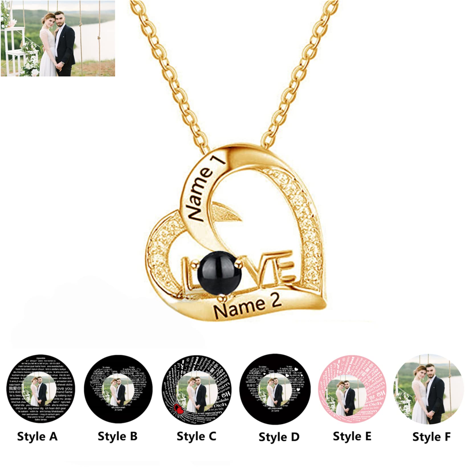 Collar de proyección de fotos personalizado 100 idiomas TE AMO Collar AMOR Forma de corazón Colgante Nano Collar