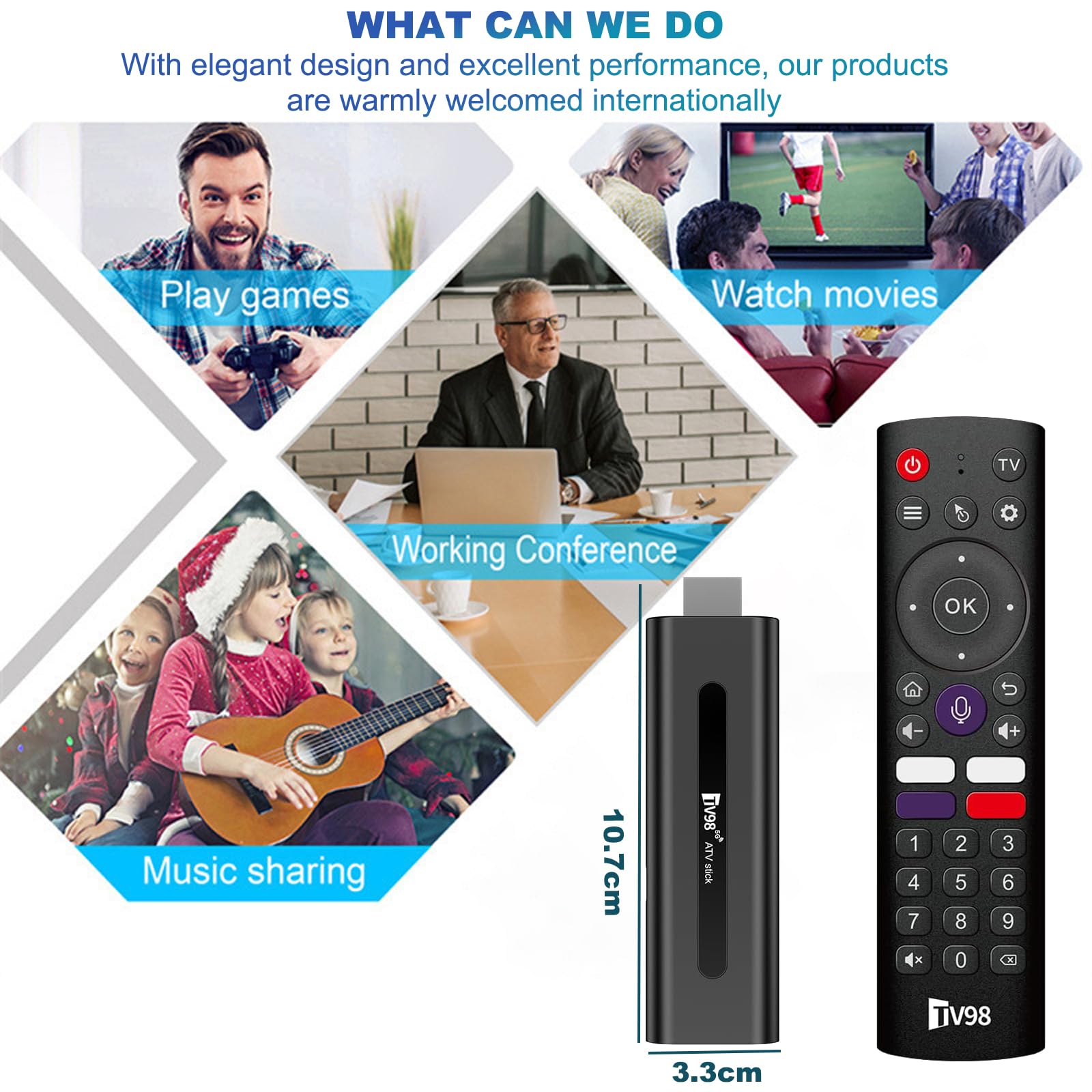 Android 14.0 TV Stick, TV Stick Streaming con mando a distancia por voz, 2 GB de RAM 16 GB ROM Dual WiFi 5.8G/2.4G Bluetooth 5.0, 8K UHD Media Player para el hogar