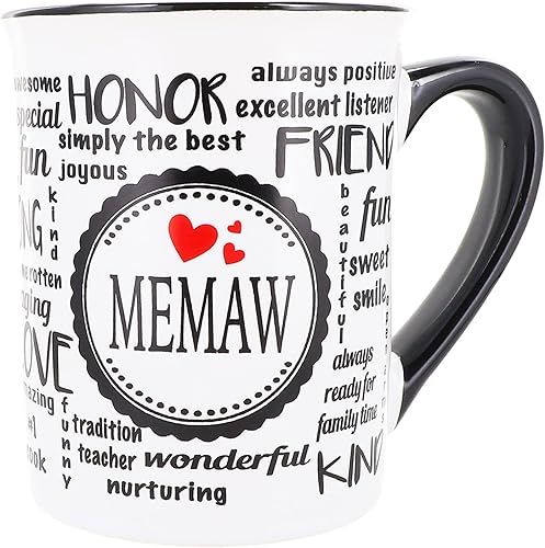 Cottage Creek Memaw - Taza de café de cerámica en caja de regalo de 16 onzas, color blanco y negro, bonita taza de té y tazas de café para abuela y