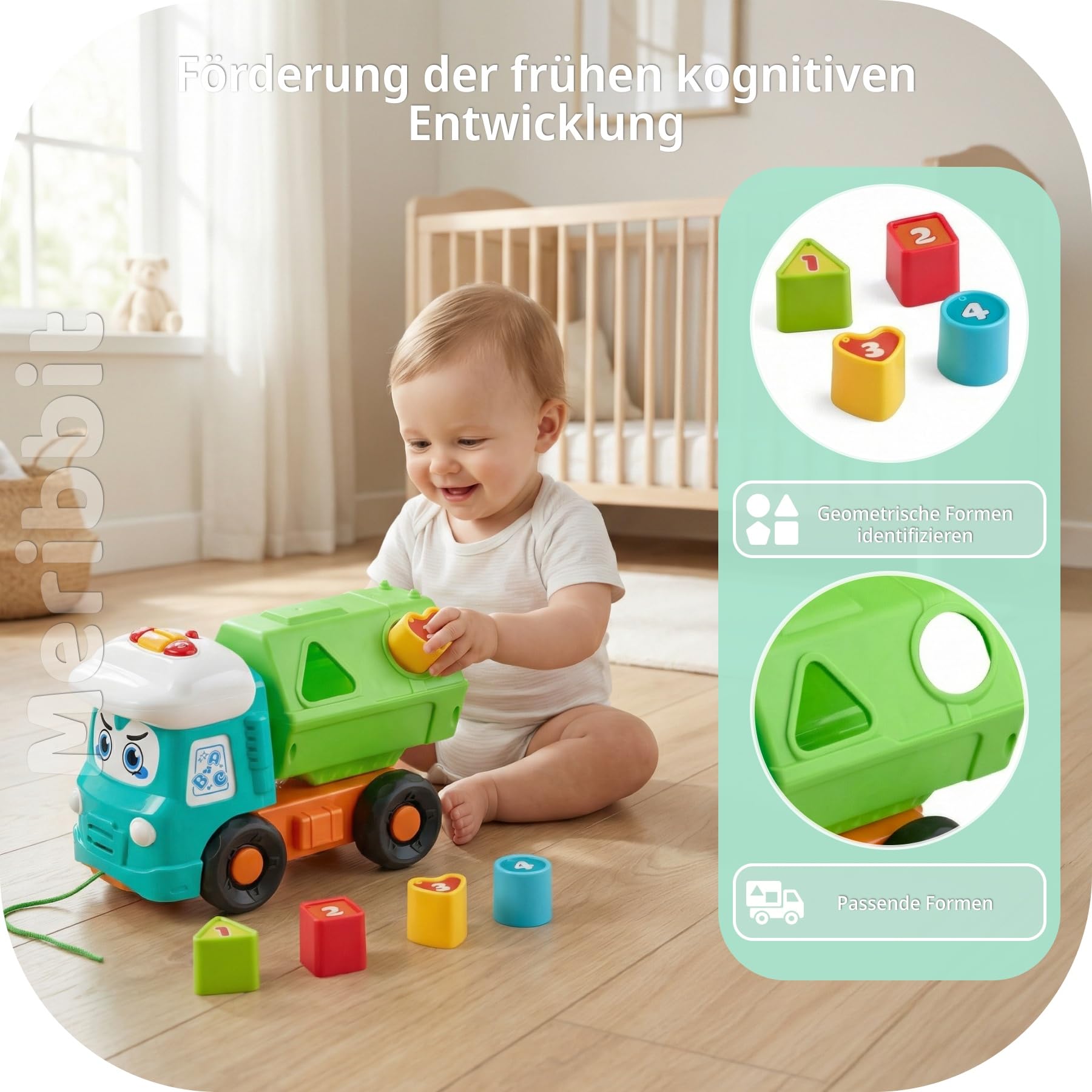Montessori-Spielzeug LKW Spielzeug für 1-3 Jahre Kinder, Sinnesförderndes Spielzeug mit Licht & Sound, Baustellenfahrzeuge Kinder, Auto Spielzeug 2 Jahre Junge, Bagger & Müllauto