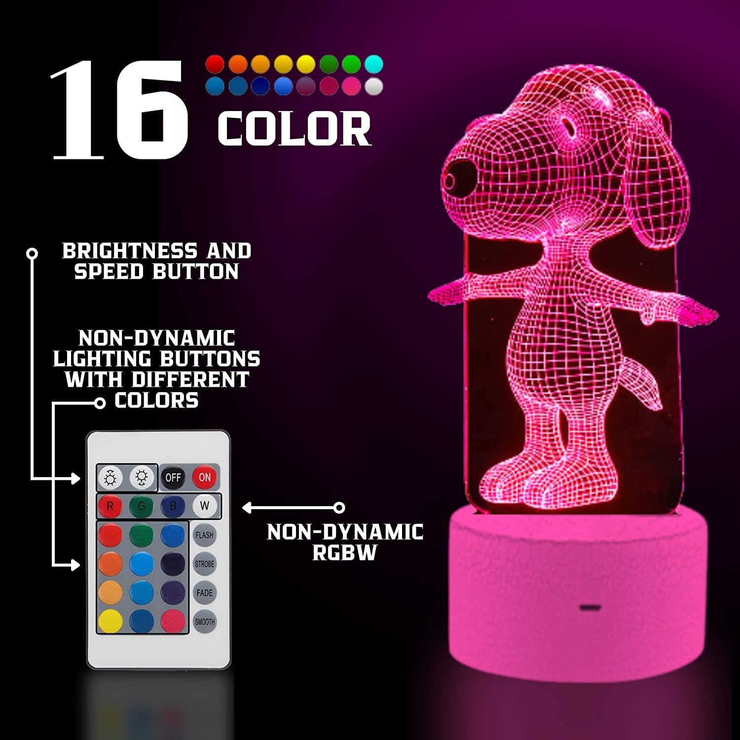 Dog Animal 3D Lamp Night Light Touch Table Desk Lamps 7 Color Changing Lights with Acrylic Flat & ABS Base & USB Charger & Remote Controller