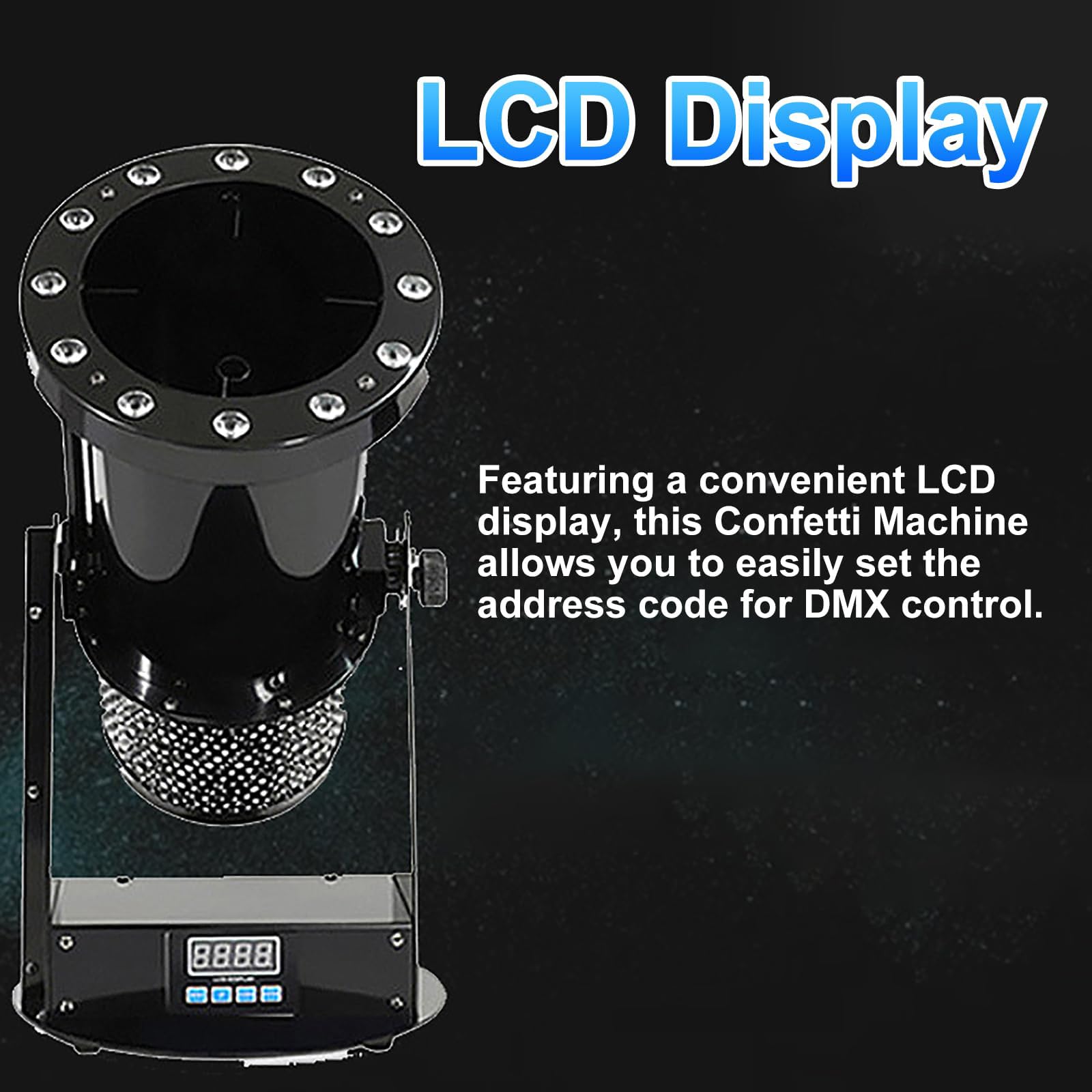 Cannone per coriandoli con DMX512 e telecomando, luci LED, display LCD per matrimoni, feste, eventi DJ, attrezzatura professionale da palco