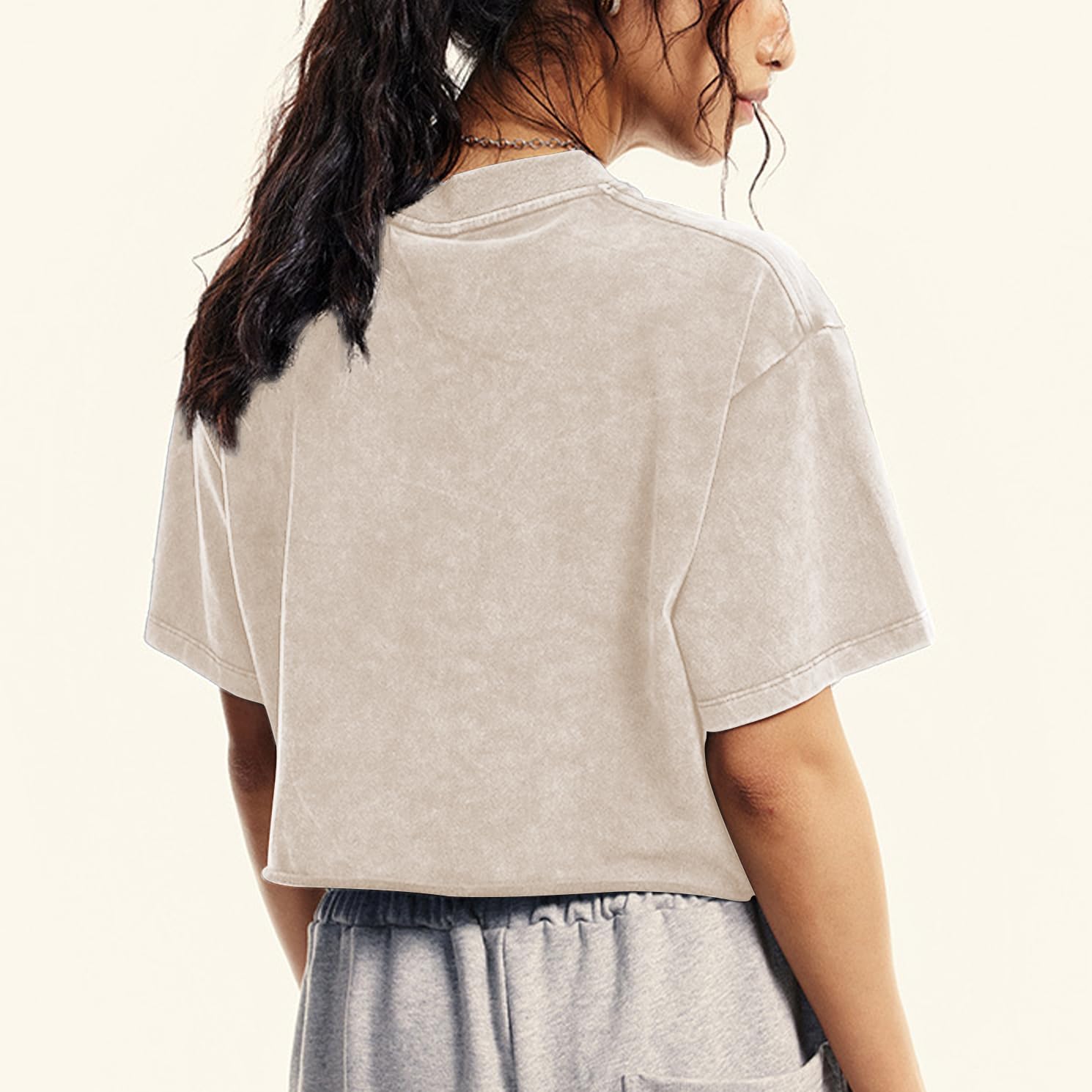 Womens Oversized Vintage T Shirts Casual Cropped Tees Short Sleeve Cotton Acid Wash Tops Summer Grunge Shirts - Image 5