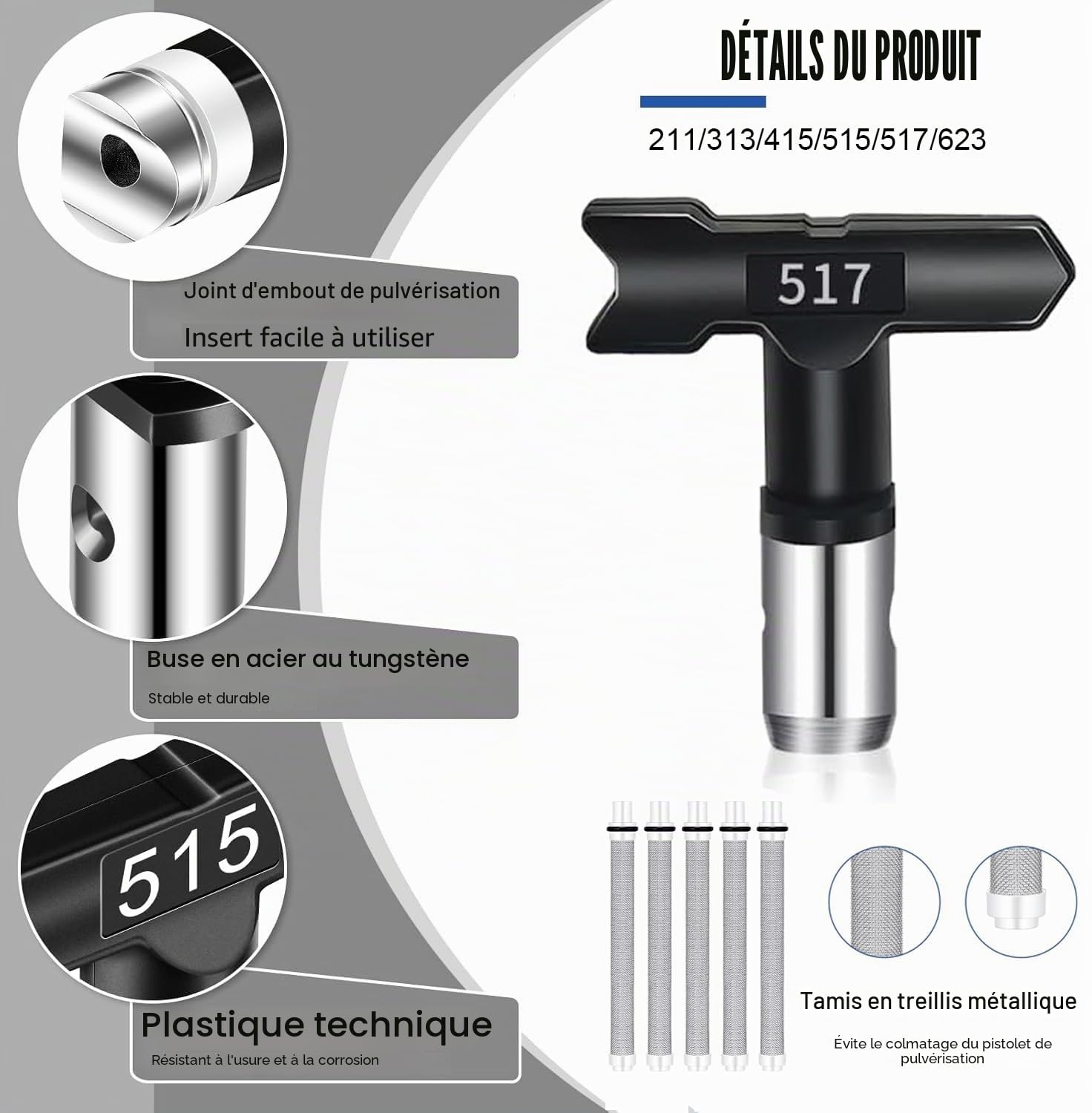 22 pièces Kit de Pistolet a Peinture, Pistolet Airless 3600PSI avec Tuyau Haute Pression de 15m & 6 Buses& 4 Rallonge & 6 filtres & Outil de Guidage & Siège de buse